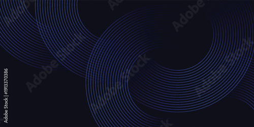 Modern dark blue abstract horizontal banner background with glowing geometric lines. Shiny blue diagonal rounded lines pattern. Futuristic concept. vector eps10