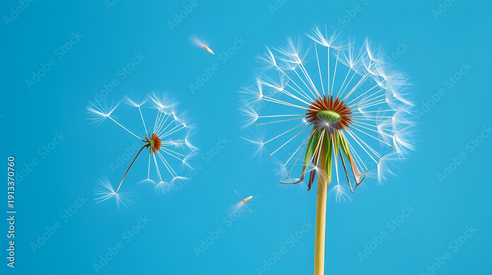 Obraz premium flying dandelion seeds on a blue background