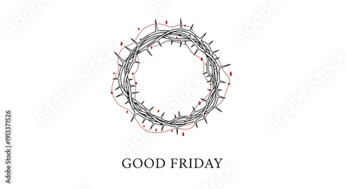 Crown of Thorns with Red Blood Drops on Good Friday.