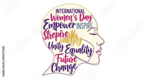 International Women's Day Empowerment and Equality Concept with Female Profile.