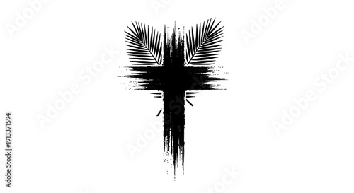 Black silhouette of a cross with splattered paint effect.
