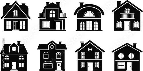 Black and white house with various architectural styles home architecture building silhouette