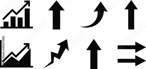 Black arrows and graphs on white background symbols