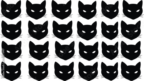 Black cat faces on white background feline animal