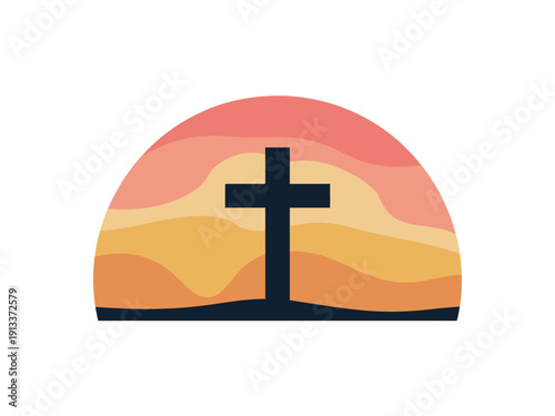 Simple Cross Icon at Sunset
