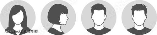 Gray silhouettes of four people with different hairstyles faces