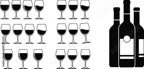 Wine glasses and bottles wine bottles black and white alcohol drink