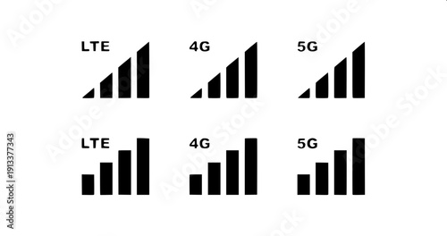 Mobile network 4G LTE symbol, black signal bars with text 4G and LTE, simple flat monochrome vector illustration.