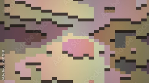 Abstract Pixelated Camouflage Pattern with Muted Earthy Tones.