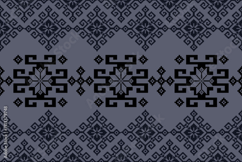 This image shows a digital design canvas a stylized, dark gray background w black geometric patterns.