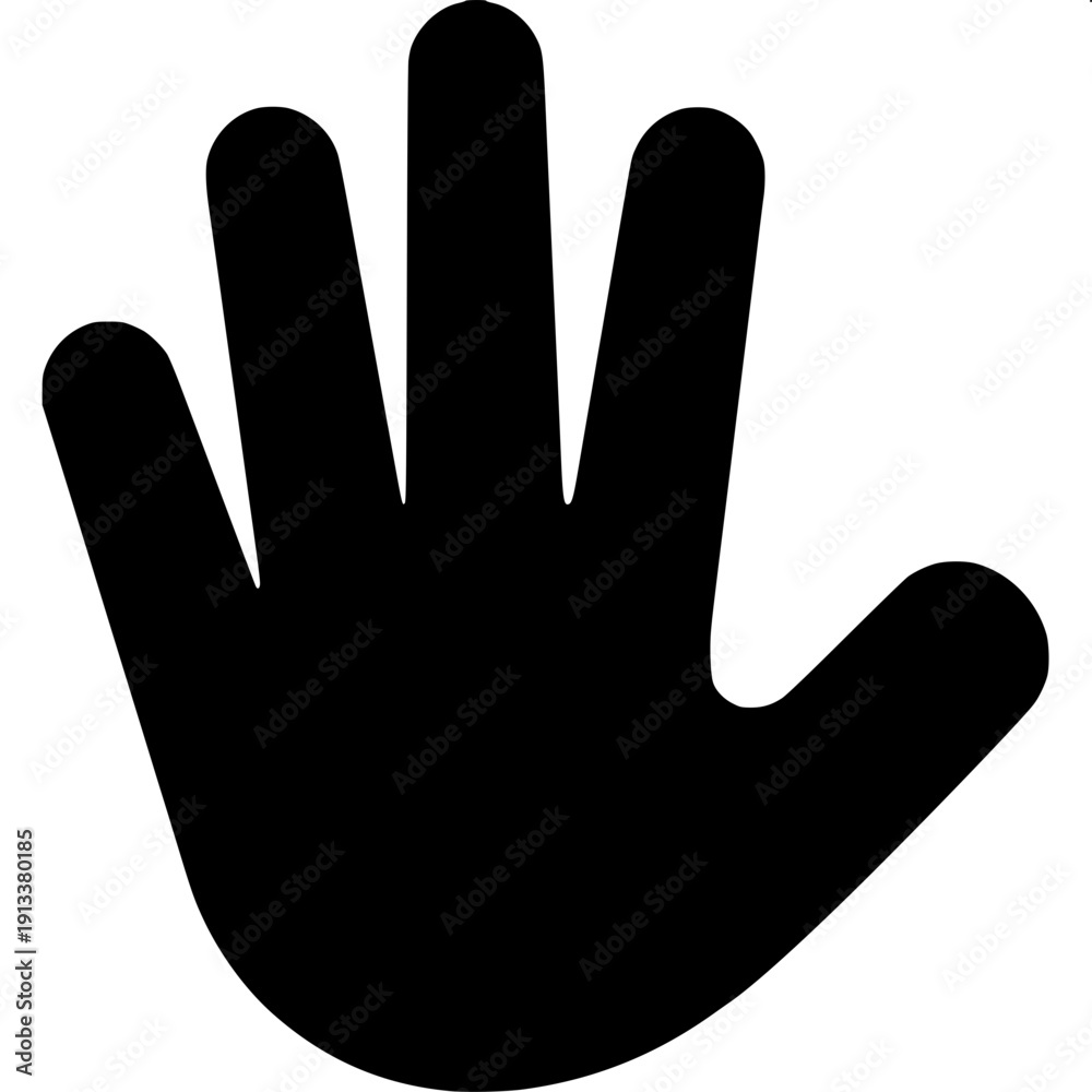 Fototapeta premium Minimal black hand holding pen icon, flat vector silhouette, simple solid black shape, white background, high contrast design.