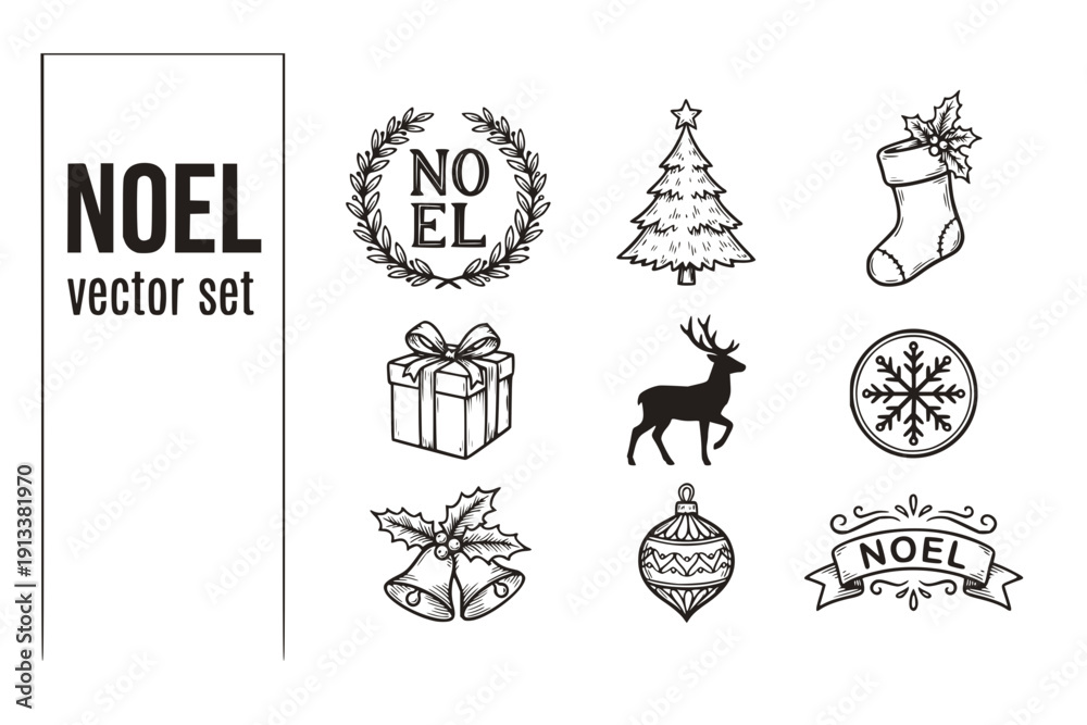 Fototapeta premium Noel Christmas Holiday Festive Noel-Sign Christmas-Noel Holiday-Noel Festive-Noel Noel-Christmas Christmas-Holiday Noel-Festive Vector Set - Christmas Noel