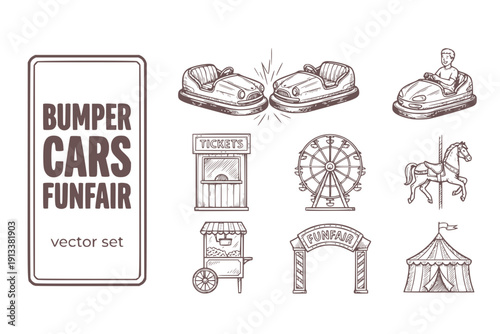 Bumper Cars Funfair Carnival Amusement Fairground Carnival-Ride Bumper-Car-Ride Funfair-Ride Amusement-Bumper Carnival-Cars Vector Set - Carnival Funfair