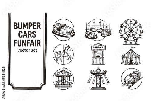 Bumper Cars Funfair Carnival Amusement Fairground Carnival-Ride Bumper-Car-Ride Funfair-Ride Amusement-Bumper Carnival-Cars Vector Set - Carnival Funfair
