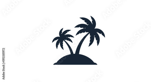 Tropical Island with Two Palm Trees Silhouette.