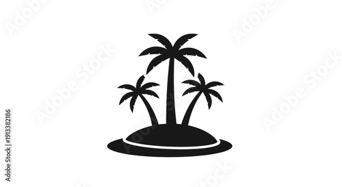 Tropical Island with Palm Trees Silhouette.