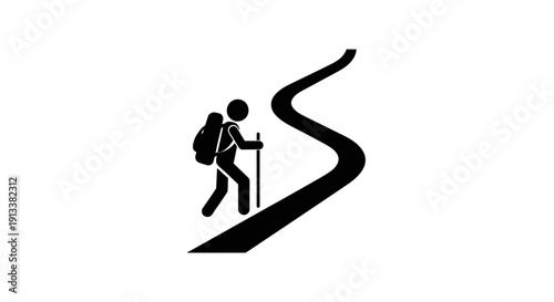 Hiker Walking on Winding Path Silhouette.