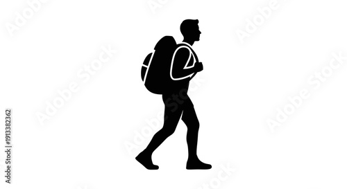 Backpacker Silhouette Walking with Backpack.