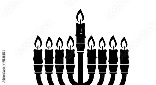 Menorah with nine lit candles.
