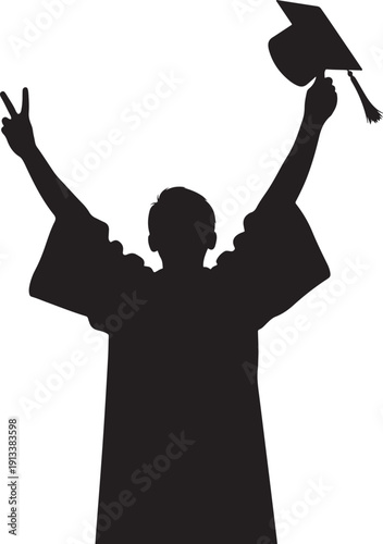 Silhouette of a graduate in cap and gown holding a diploma, surrounded by bursting stars and a large distressed star, signifying outstanding achievement and academic brilliance.