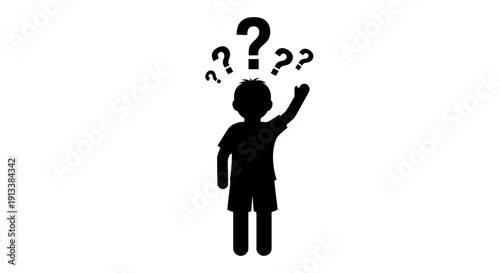 Silhouette of Person with Question Marks.