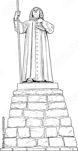 Statue Of Hans Egede In Nuuk Greenland line art