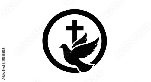 Christianity symbol with a dove and cross within a circle, representing peace, faith, and the Holy Spirit
