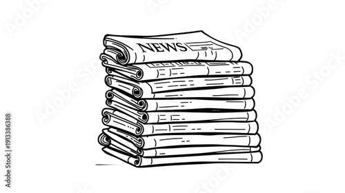 One line drawing of a stack of news newspapers. Vector illustration Editable stroke