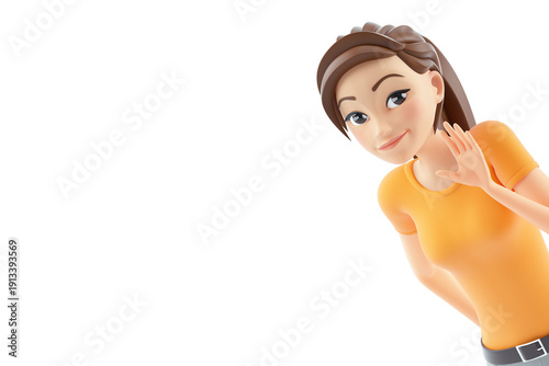 3d portrait woman saying hello