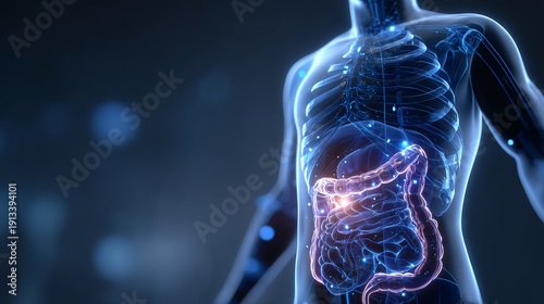 Wallpaper Mural Detailed Anatomy Visualization of the Human Digestive System with Glow Effects Torontodigital.ca