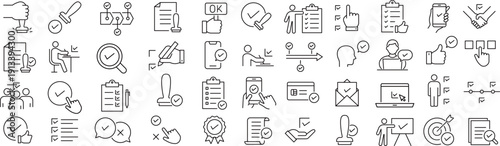 ベクターでモノクロの承認に関する線画アイコンセット
