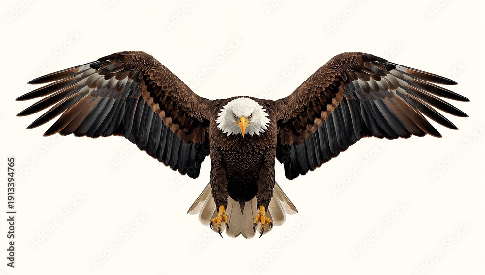 Fototapeta premium Majestic Bald Eagle with Outstretched Wings Isolated on White Background