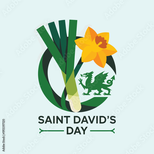 Saint David's Day green dragon daffodil leek Wales Welsh