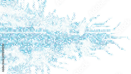 Abstract blue square pixel wave pattern, flowing geometric mosaic background, modern digital data texture, technology inspired horizontal grid design, cool futuristic vector wallpaper