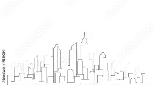 A minimalist line art illustration of a city skyline with skyscrapers