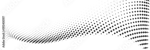 Black abstract diamond flowing wave background, geometric rotated square halftone pattern, modern minimal digital vector illustration