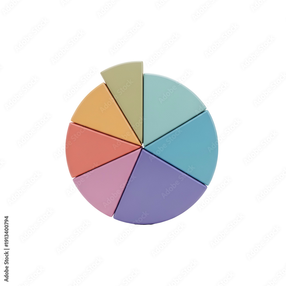 Fototapeta premium A seven-part pie chart with varied colors against a black background