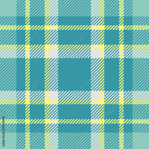 Relief texture pattern vector, custom textile fabric background. British seamless tartan check plaid in cyan and teal colors.