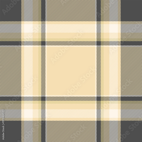 Filigree seamless texture check, romantic pattern vector plaid. Curved tartan fabric background textile in wheat and grey colors.