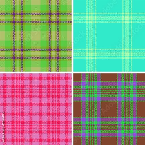 Balanced plaid pattern set UI backgrounds. Orderly tartan grids aid readability. Vector precision keeps edges crisp.