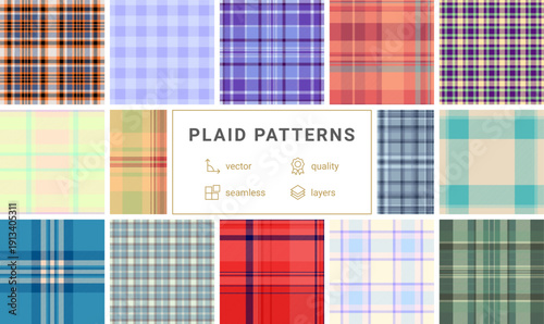 Decorative plaid bundle built for Thanksgiving decor products. Suitable for prints, props, and display materials. Seamless tartan repeats avoid breaks.