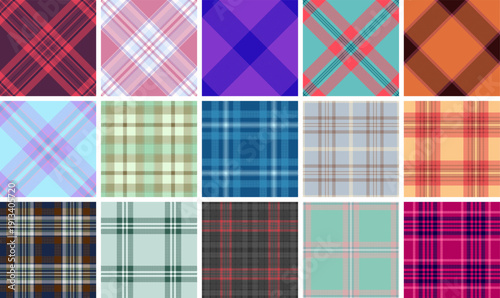 Plaid collection for bespoke tailoring and exclusive sewing projects. Vector patterns enhance small batch garments, scarves, jackets, and digital designs.