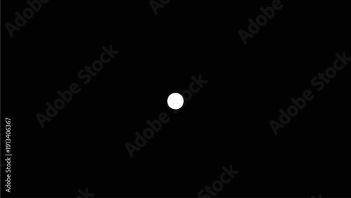 Simple white dot centered on a solid black background. Minimalist graphic design element for abstract concepts and contrast.