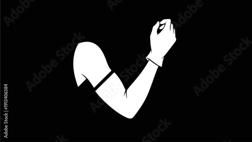 White vector illustration of a human arm with a gloved hand, implying a medical injection or intravenous procedure.