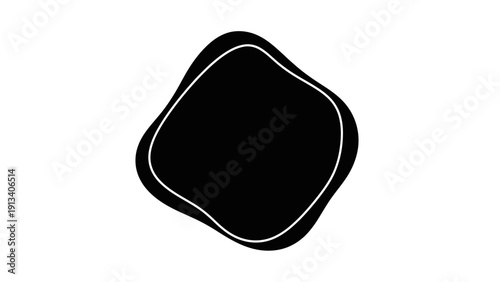 Abstract black organic blob shape with a thin white outline on a clean white background. Modern fluid irregular graphic design element.