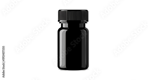 A tall, slender, plain black plastic bottle with a ribbed screw-top cap is isolated on a bright white background.