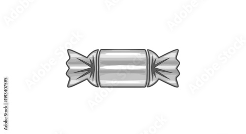A single, elongated candy is tightly enclosed in a simple, crimped silver foil wrapper, ready for consumption.