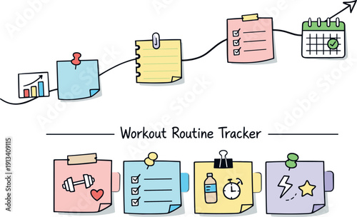 Minimalist Doodle Roadmap. Milestone roadmap path, notebook strips as checkpoints, mini chart and calendar icons, pinned sticky