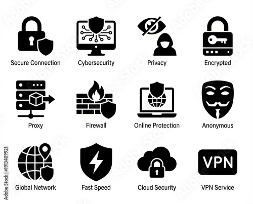 Networking icons show cybersecurity optimization for project innovation and privacy to protect data and stay safe from attack with strong security for online buying online privacy protection