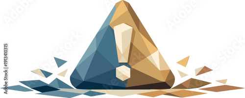 Low-poly vector illustration of an alert triangle flash future state, triangle stable and clearly defined with refined faceted